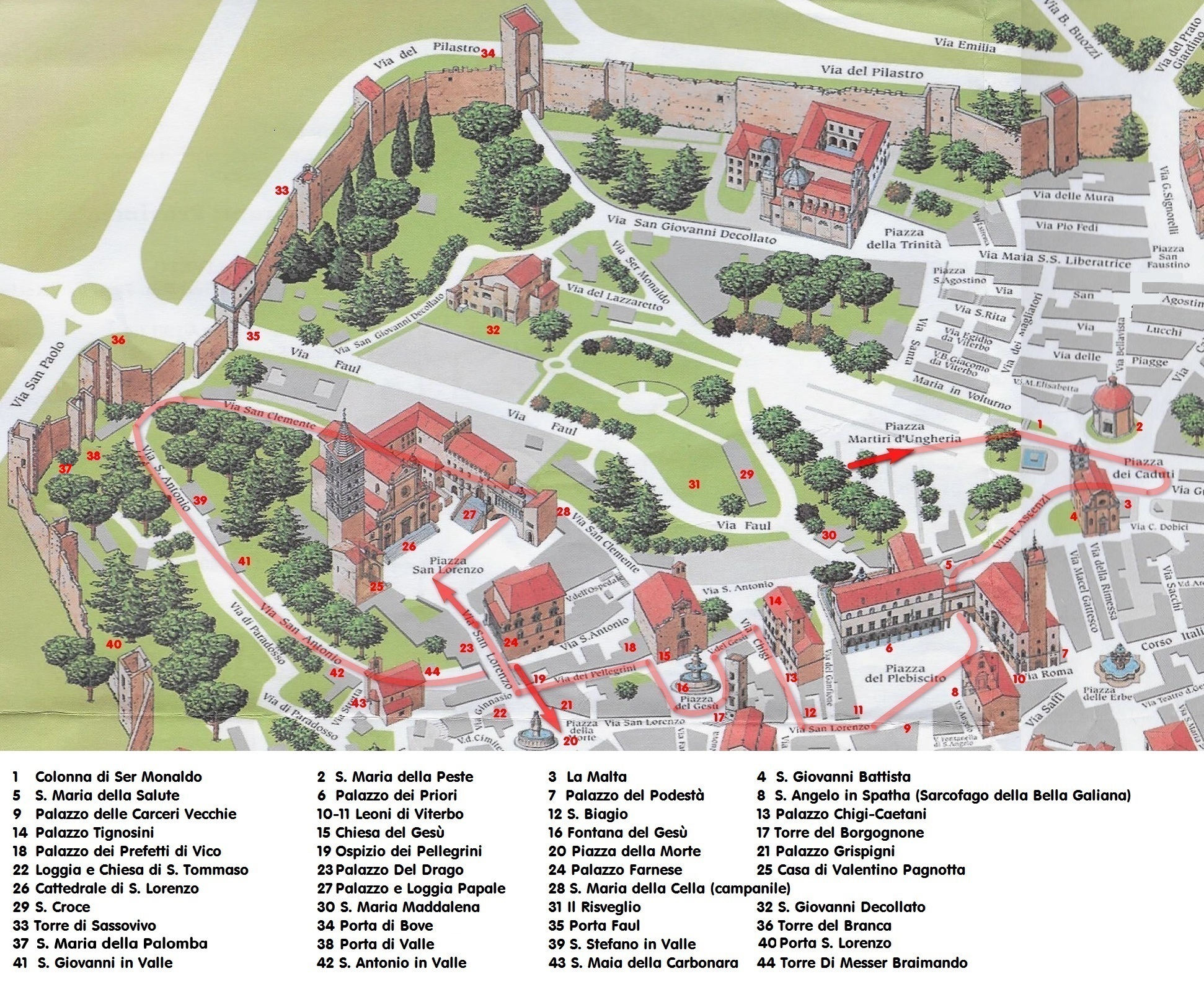 1 – MAPPA PERCORSO: DA PIAZZA MARTIRI D’UNGHERIA A CONTRADA DI VALLE