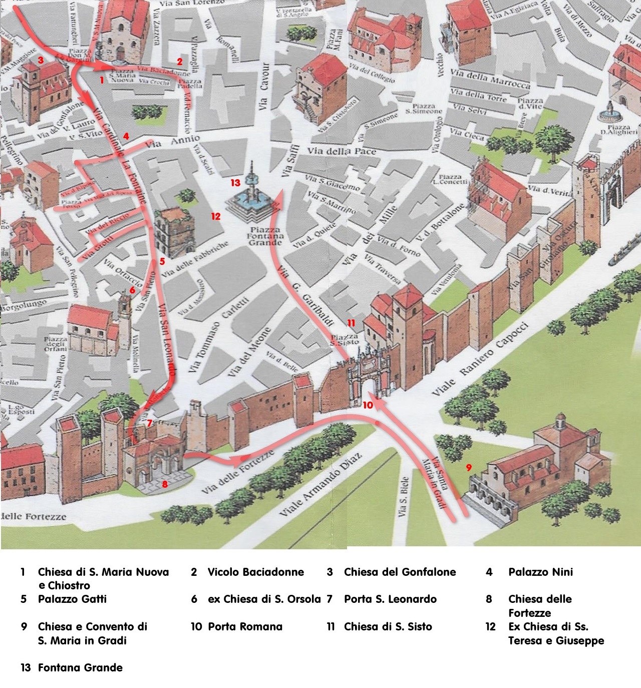 1 – MAPPA PERCORSO: DA VIA LA FONTAINE A PIAZZA FONTANA GRANDE